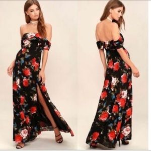 Floral Print Off-the-Shoulder Maxi Dress